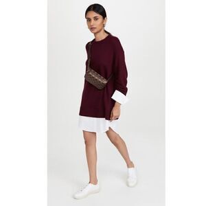 Cinq à Sept Santina Dress Burgundy Red Shirt Sleeves/Hem Sweater Dress Womens XS